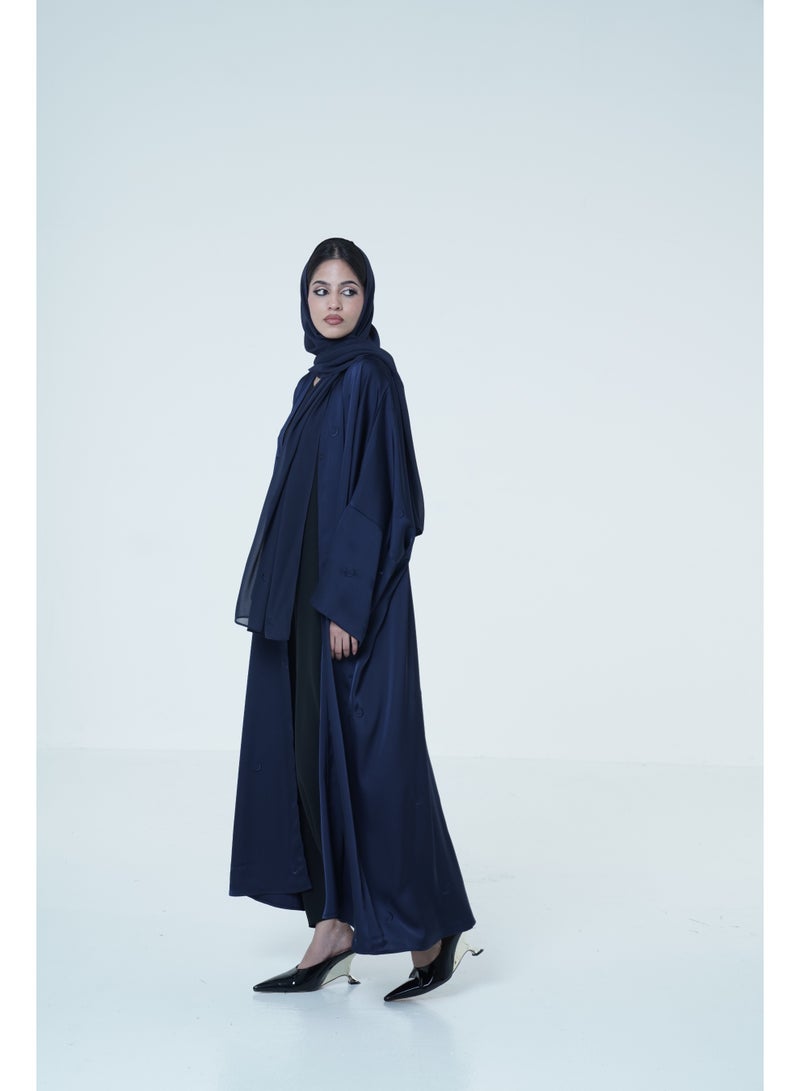 أشيتا فرنانديز عباية مفتوحة من الأمام من مزيج الساتان مع طقم شيلة مطرزة للسيدات - Image 3