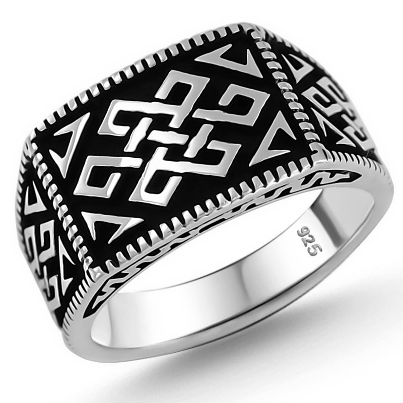 Babylon Silver Solid 925 Sterling Silver Special Anatolian Motif Luxury Turkish Men's Ring (7) - Image 5