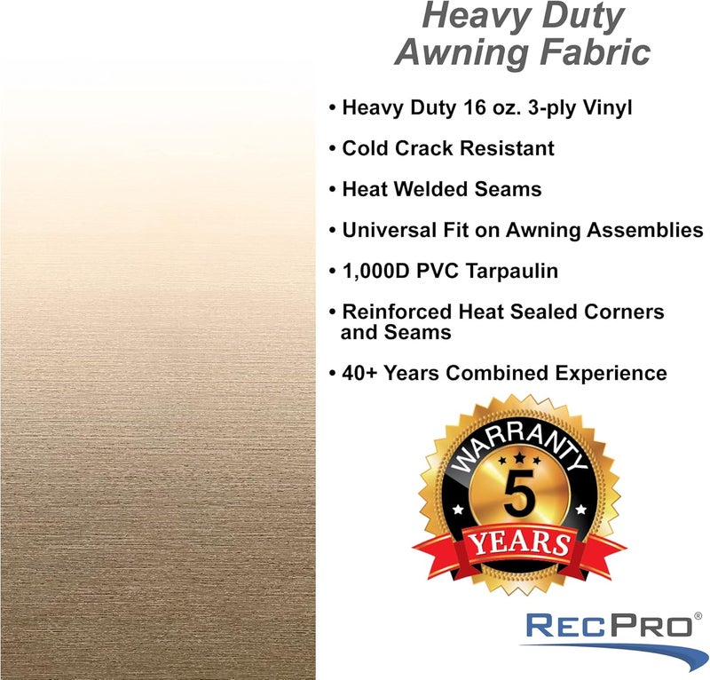 RecPro RV Awning Fabric Replacement | Width Options from 8 Feet to 22 Feet | Variety of Color Options | 8' (96") Length RV Awning | Premium Vinyl (11' - Actual Width 10' 1", Tan/Camel Fade)… - Image 2