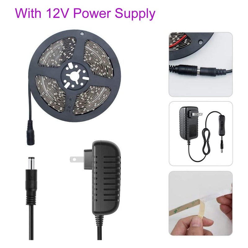 LightingWill LED UV Black Light Strip Kit, Ultraviolet Waterproof IP65 16.4FT/5M 3528 300LEDs, 395nm-405nm Blacklight for DJ Bar Club Party Decor Night Fishing with 12V Power Supply - Image 3