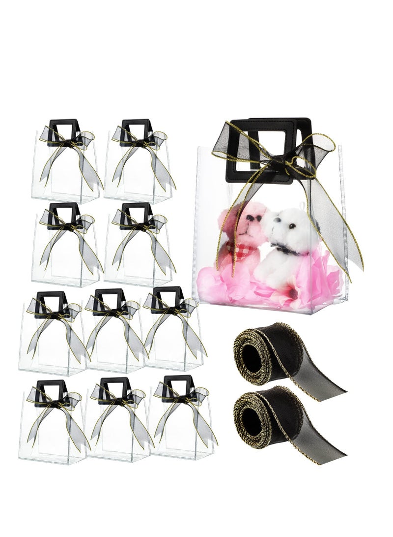 KASTWAVE Clear Gift Bags with Handles Gift Bag with Bow Ribbon Transparent PVC Heavy Duty Gift Bag Reusable Gift Wrap Bags for Bridal Party Baby Shower Wedding Birthday Goody Bag, 7 x 4 x 8 Inch(10pcs) - Image 1