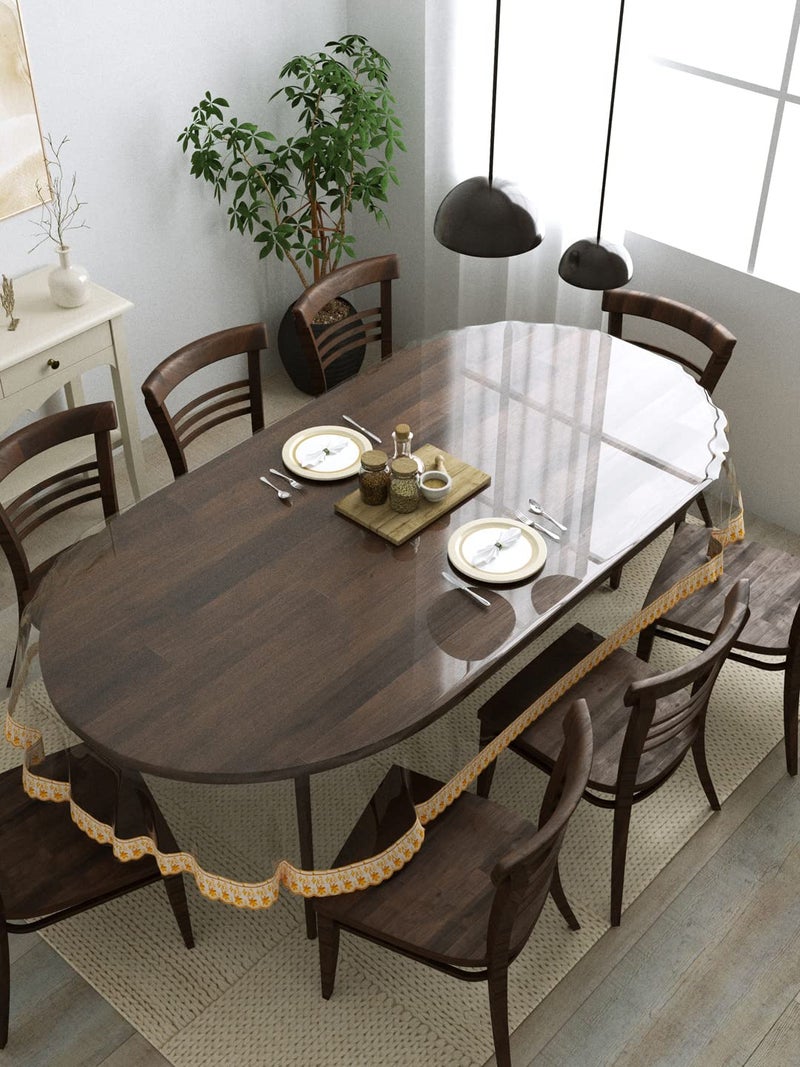 Clasiko 8 Seater Oval Dining Table Cover; 60x108 Inches; Material - PVC; Anti Slip; Golden Sweet Lace - Image 1