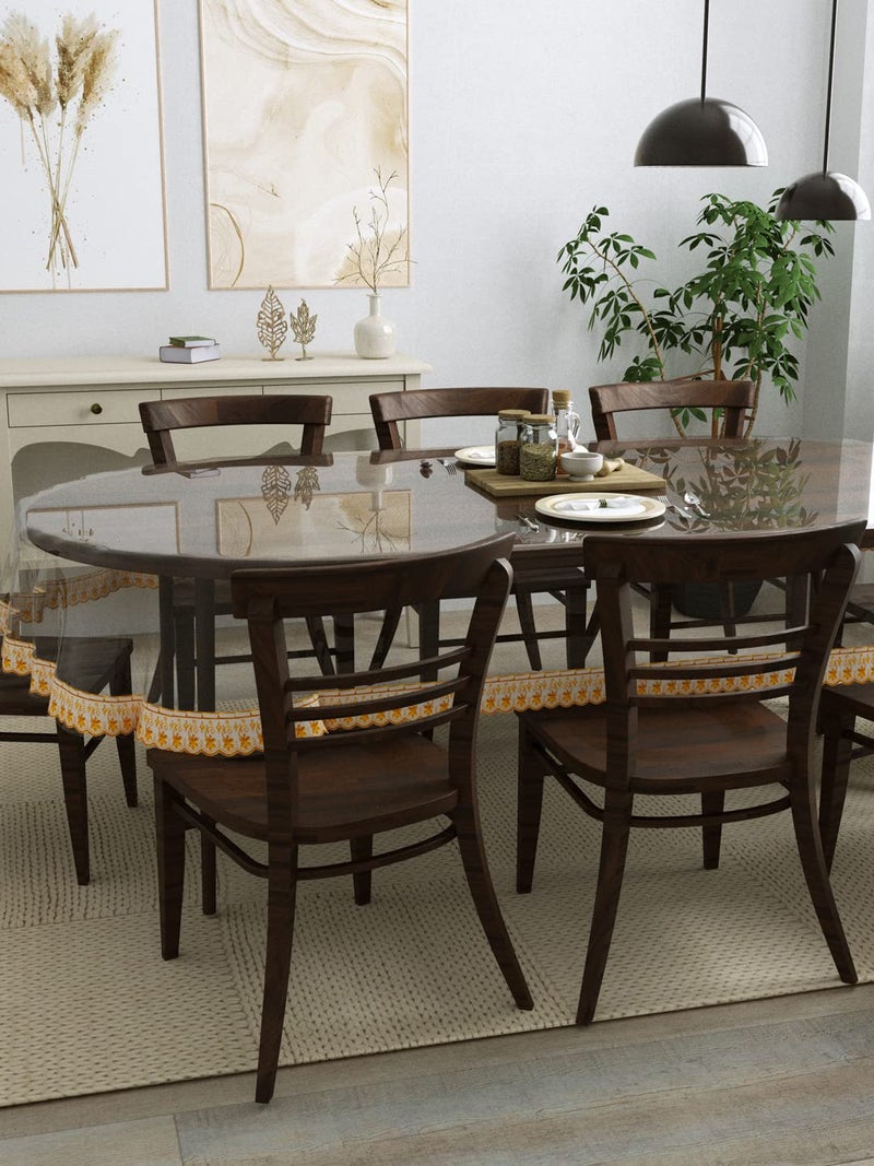 Clasiko 8 Seater Oval Dining Table Cover; 60x108 Inches; Material - PVC; Anti Slip; Golden Sweet Lace - Image 2