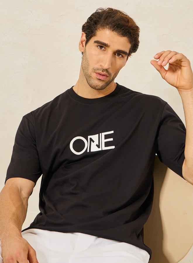Styli Chest Minimal Print Oversized Cotton Rich T-Shirt - Image 1