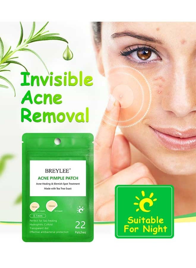 Breylee 22 Patches Acne Pimple Patch, Acne Healing Blemish Spot Treatmentmade with Tea Tree, Diminishinflammation, Adjustgrease Secretion, Relieveskin and Acceleratewound Healing, Suitable for All Skin Types  - Image 1