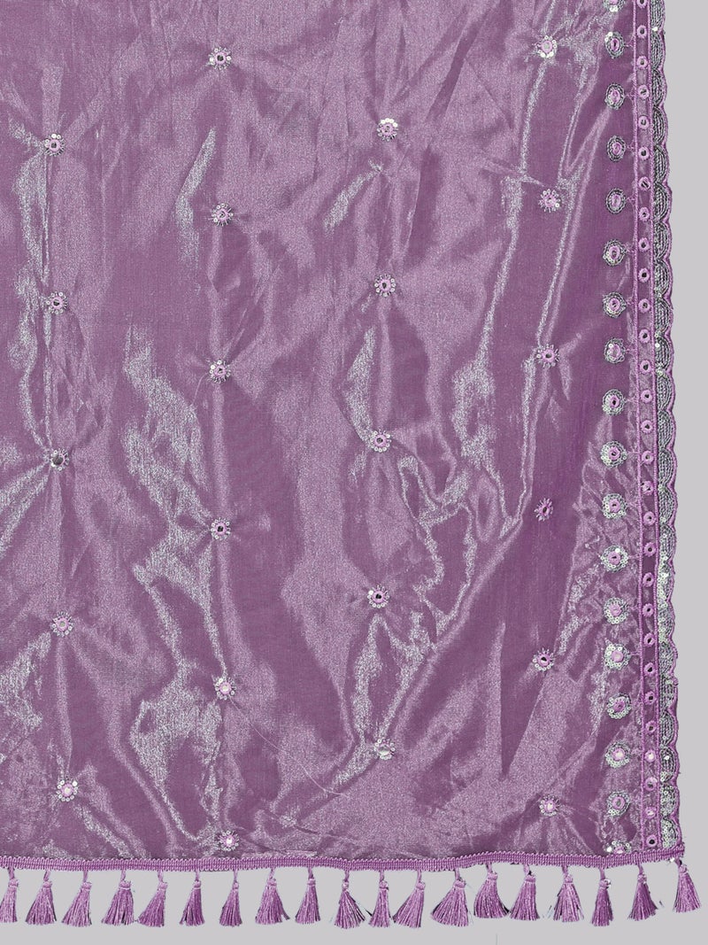 KEMZA Organza Embroidered Dupatta with Mirror & Sequence Work, Tassel Lace Border, Floral Butti Design (Onion, Free Size) - Image 5