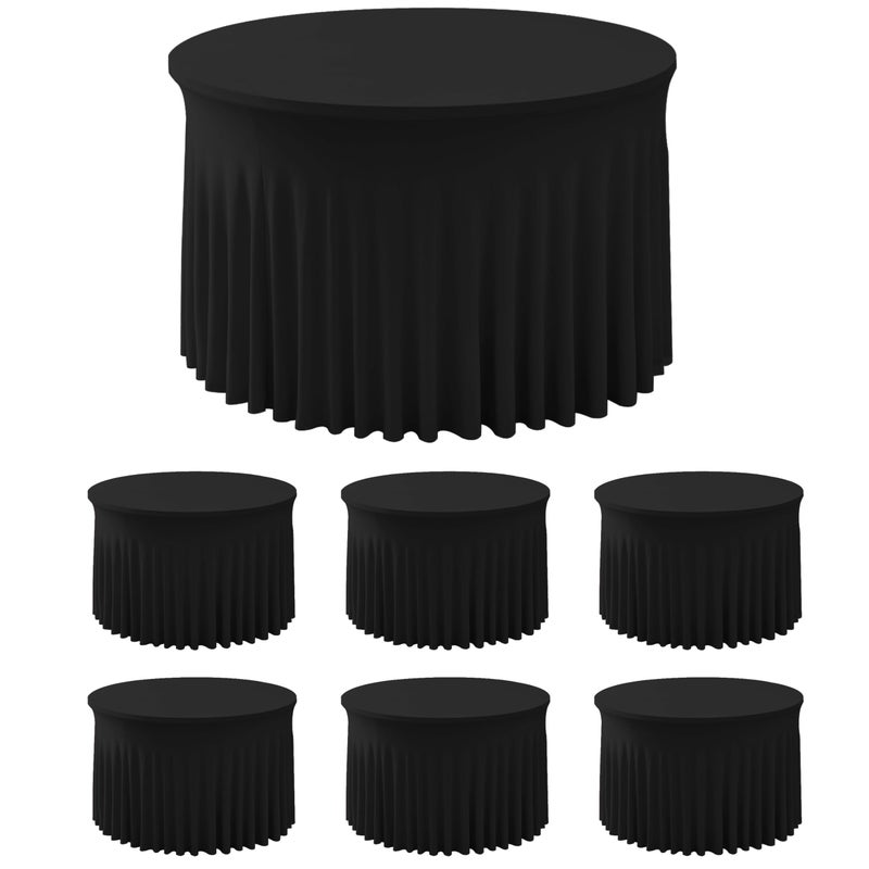 HolidayIdeas 6 Pack Spandex Table Skirt for 60 Inch Round Tables, Black Fitted Stretch Tablecloth for 5 Ft Circular Tables, Wrinkle Resistant Ruffle Design for Wedding Banquets, Parties - Image 1