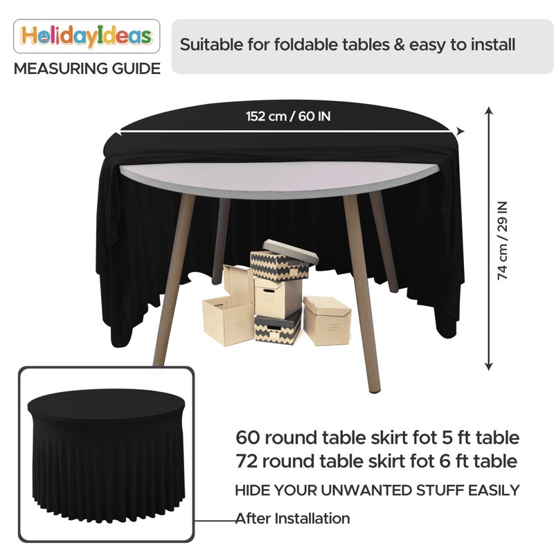 HolidayIdeas 6 Pack Spandex Table Skirt for 60 Inch Round Tables, Black Fitted Stretch Tablecloth for 5 Ft Circular Tables, Wrinkle Resistant Ruffle Design for Wedding Banquets, Parties - Image 5