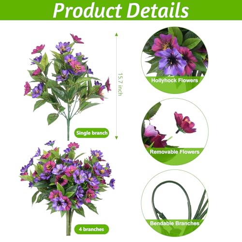Hrobek Fake Artificial Flowers for Outdoors Decoration4 Bundles Silk Faux Spring Flowers with Plants Leave UV Resistant for Planter Front Door Porch Yard Patio Window Box Home Indoor Decor - Image 3