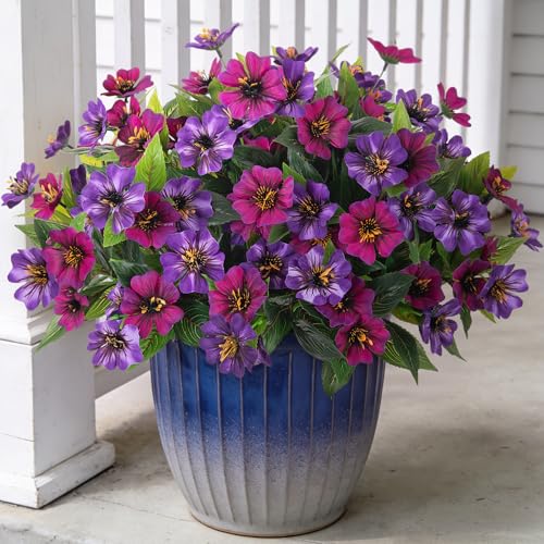 Hrobek Fake Artificial Flowers for Outdoors Decoration4 Bundles Silk Faux Spring Flowers with Plants Leave UV Resistant for Planter Front Door Porch Yard Patio Window Box Home Indoor Decor - Image 1