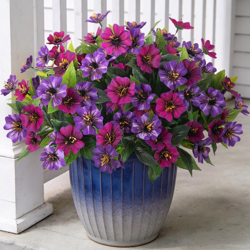Hrobek Fake Artificial Flowers for Outdoors Decoration4 Bundles Silk Faux Spring Flowers with Plants Leave UV Resistant for Planter Front Door Porch Yard Patio Window Box Home Indoor Decor - Image 2