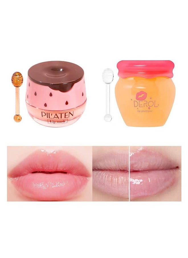 SWETIYOU Lip Plumper Lip Mask Set, Lip Plumper Gloss Lip Injection, Strawberry Propolis Moisturizing Lip Sleeping Mask, Hydrating & Prevention Dry And Ed Lip Scrubs Exfoliator (Ginger And Strawberry)  - Image 1