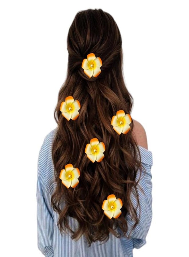 Hair Flare Plumeria Flower Hair Clips for Women & Girls | Hawaiian Floral Hair Accessories Set | Beach, Party, Festive & Daily Styling | Cute Lightweight Decorative Hair Pins for Long Hair | Orange - Image 1