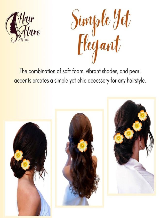Hair Flare Plumeria Flower Hair Clips for Women & Girls | Hawaiian Floral Hair Accessories Set | Beach, Party, Festive & Daily Styling | Cute Lightweight Decorative Hair Pins for Long Hair | Orange - Image 4