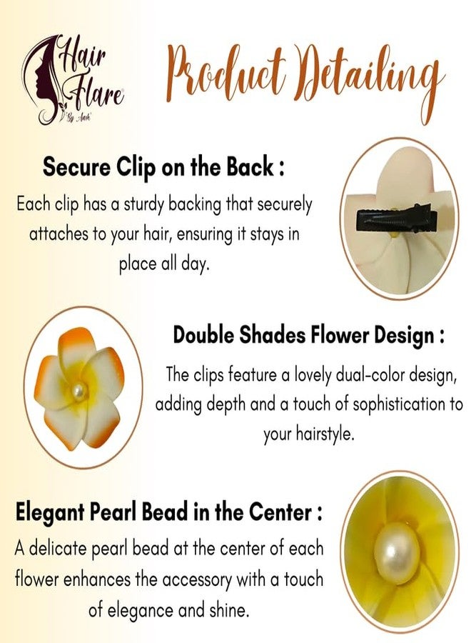 Hair Flare Plumeria Flower Hair Clips for Women & Girls | Hawaiian Floral Hair Accessories Set | Beach, Party, Festive & Daily Styling | Cute Lightweight Decorative Hair Pins for Long Hair | Orange - Image 3