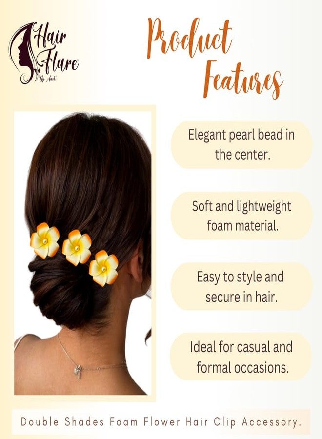Hair Flare Plumeria Flower Hair Clips for Women & Girls | Hawaiian Floral Hair Accessories Set | Beach, Party, Festive & Daily Styling | Cute Lightweight Decorative Hair Pins for Long Hair | Orange - Image 2