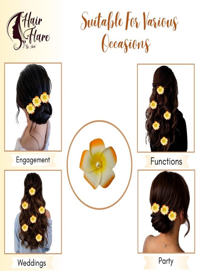 Hair Flare Plumeria Flower Hair Clips for Women & Girls | Hawaiian Floral Hair Accessories Set | Beach, Party, Festive & Daily Styling | Cute Lightweight Decorative Hair Pins for Long Hair | Orange - Image 5