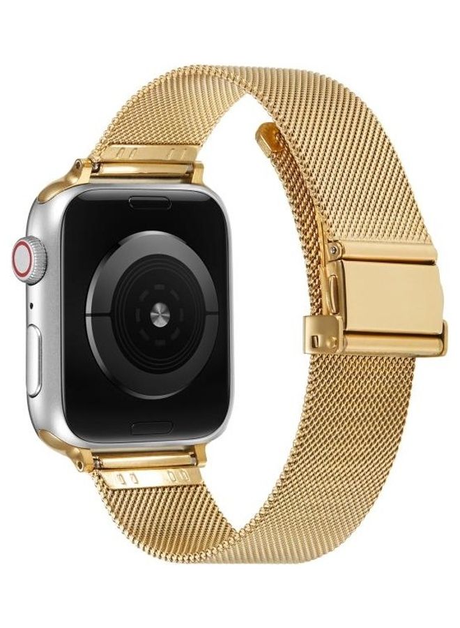 NIBEMINENT Butterfly Buckle Milanese Metal Replacement Strap Watchband For Apple Watch Series 7/6/5/4/3/2/1/SE 42/44/45mm Golden - Image 2