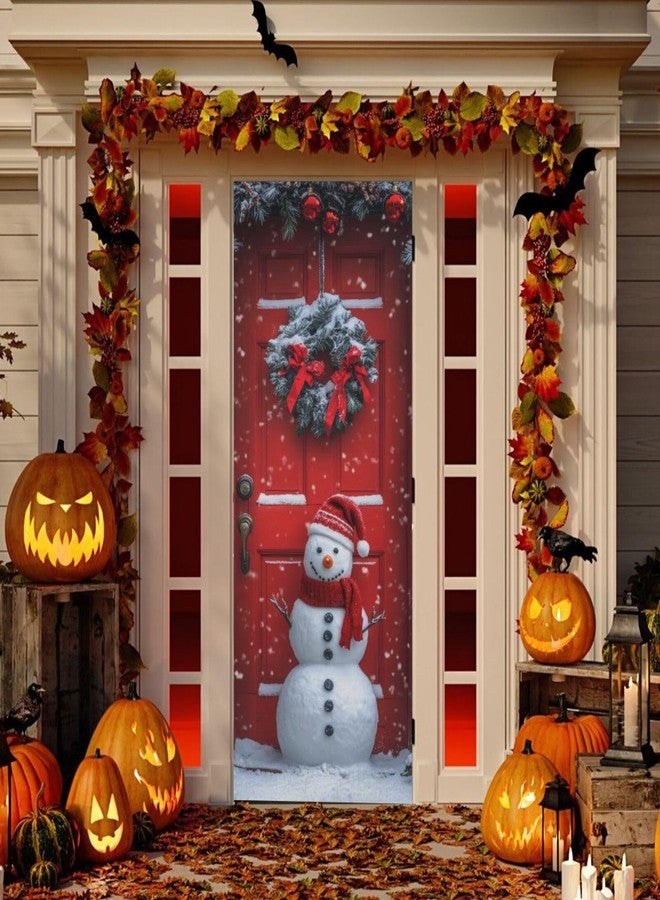 Burbuja Christmas Snowman Door Cover, Stretch Fabric Backdrop Porch Covers for Home Party Holidays Decoration, 35x79 In - Image 5