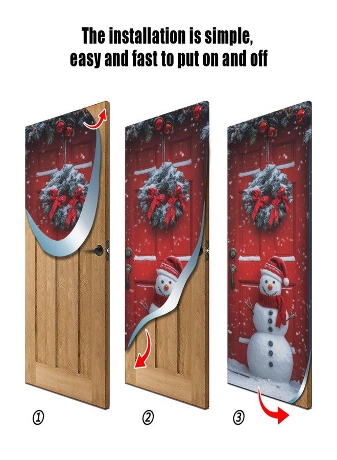 Burbuja Christmas Snowman Door Cover, Stretch Fabric Backdrop Porch Covers for Home Party Holidays Decoration, 35x79 In - Image 2