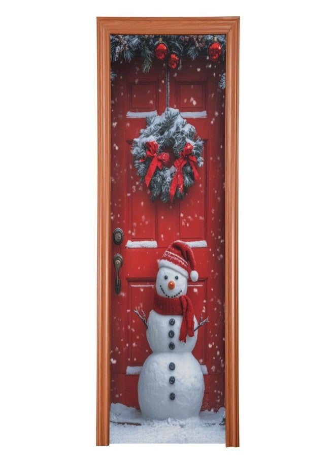 Burbuja Christmas Snowman Door Cover, Stretch Fabric Backdrop Porch Covers for Home Party Holidays Decoration, 35x79 In - Image 1