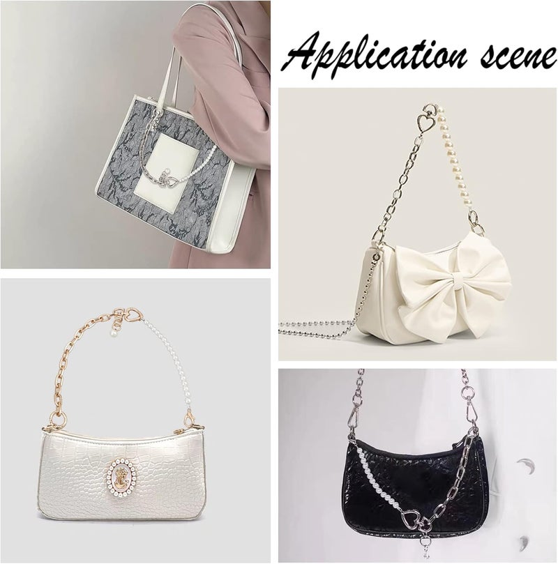 cheekyglo 2pcs Pearl Bag Chain Strap, 17.3 Inch Imitation Pearl Bead Purse Chain Replacement Metal Short Handbag Handles Purse Strap Extender Crossbody Bag Decoration Chain Accessories - Image 4