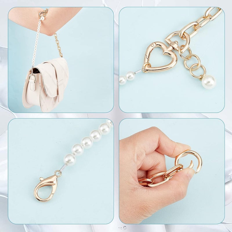 cheekyglo 2pcs Pearl Bag Chain Strap, 17.3 Inch Imitation Pearl Bead Purse Chain Replacement Metal Short Handbag Handles Purse Strap Extender Crossbody Bag Decoration Chain Accessories - Image 2