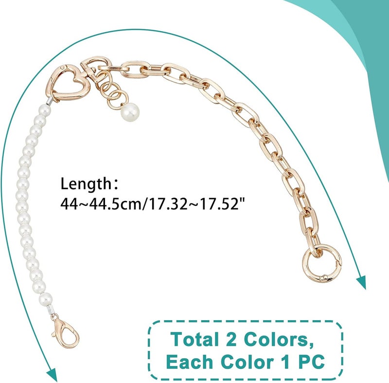 cheekyglo 2pcs Pearl Bag Chain Strap, 17.3 Inch Imitation Pearl Bead Purse Chain Replacement Metal Short Handbag Handles Purse Strap Extender Crossbody Bag Decoration Chain Accessories - Image 3