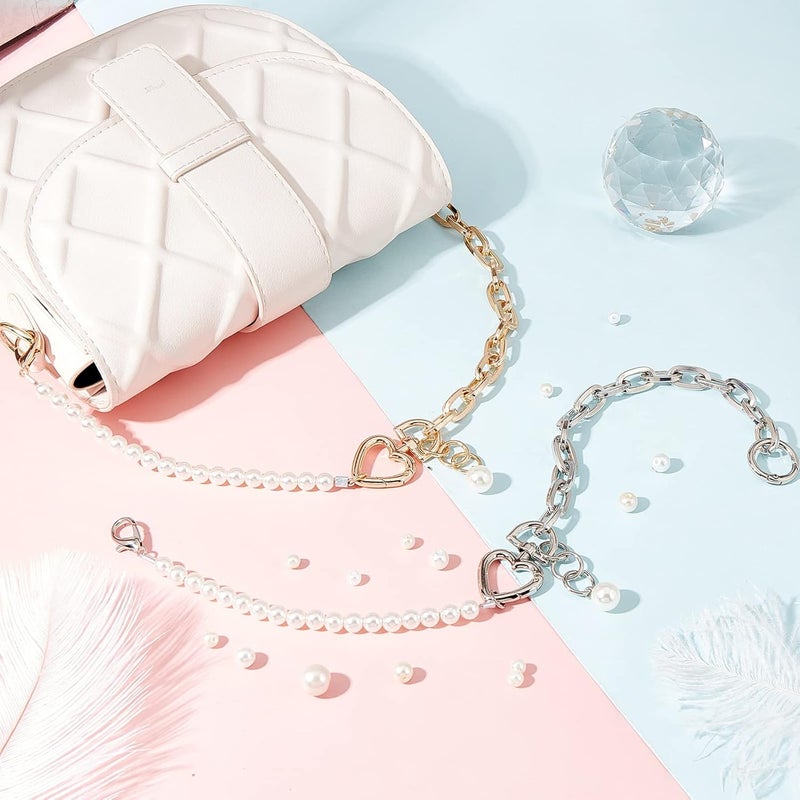 cheekyglo 2pcs Pearl Bag Chain Strap, 17.3 Inch Imitation Pearl Bead Purse Chain Replacement Metal Short Handbag Handles Purse Strap Extender Crossbody Bag Decoration Chain Accessories - Image 5