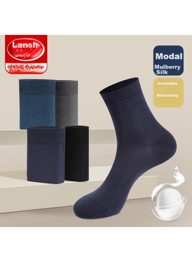 LANG SHA Langsha Modal Silk Socks For Men, Mid-calf Socks, Autumn Breathable Sweat-absorbing Black Business Short Socks, Spring And Autumn - Image 2