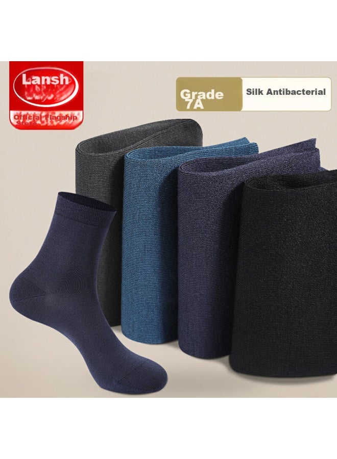 LANG SHA Langsha Modal Silk Socks For Men, Mid-calf Socks, Autumn Breathable Sweat-absorbing Black Business Short Socks, Spring And Autumn - Image 3