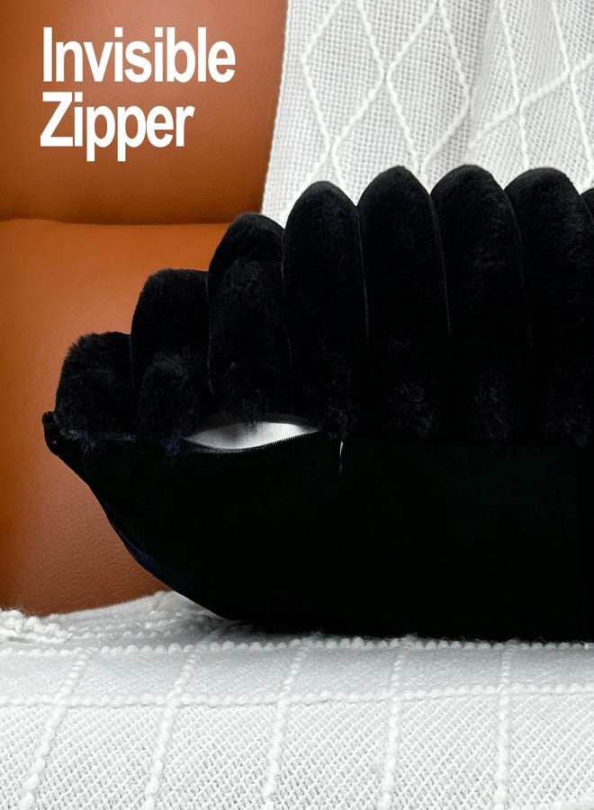 COTEY طقم أغطية وسائد زينة مقاس 20x20، قطعتان، أغطية من الفرو الصناعي المزخرف للسرير، غطاء وسادة ناعم ورقيق للأريكة مع ظهر مخملي لغرفة المعيشة، لمسة ديكور منزلي محايدة للأريكة - أسود - Image 4