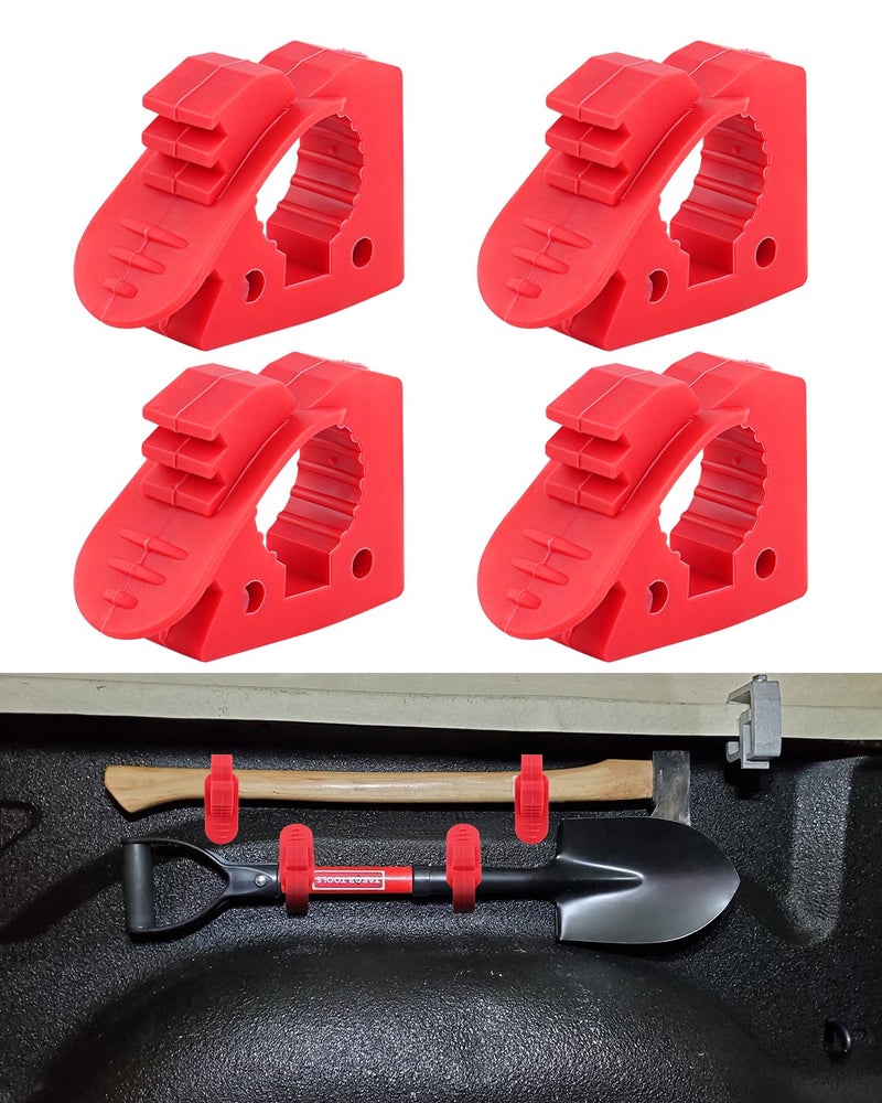 Dimension Overlanding Shovel Holder Quick-Release Clamp Mount for 1-1/7'' to 1-3/7'' Diameter Tools and Equipment for Home, Off-road vehicle, UTV, ATV, Van, Trucks, Boat & Train 4 Pack Red - Image 1
