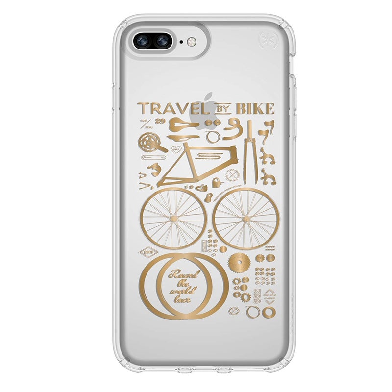 Speck iPhone 8 Plus Presidio Clear + Print Case, IMPACTIUM 8-Foot Drop Protected iPhone Case that Resists UV Yellowing, Metallic Yellow Gold/Clear - Image 1