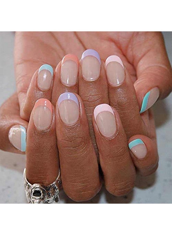 KLOSS BEAUTY Short French Multi Colour Press On Nails Artificial Nails, Reusable Fake Nails, Set Of 22 False Nails Universally Sized Nail Extensions For Women Press- On Nails, Longlasting Fake Nails With Glue Glossy Finish ( Multicolour With Nude Base ) - Image 1