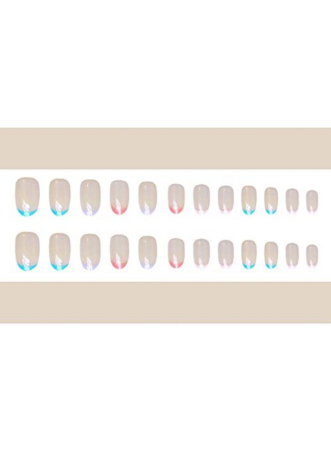 KLOSS BEAUTY Short French Multi Colour Press On Nails Artificial Nails, Reusable Fake Nails, Set Of 22 False Nails Universally Sized Nail Extensions For Women Press- On Nails, Longlasting Fake Nails With Glue Glossy Finish ( Multicolour With Nude Base ) - Image 3