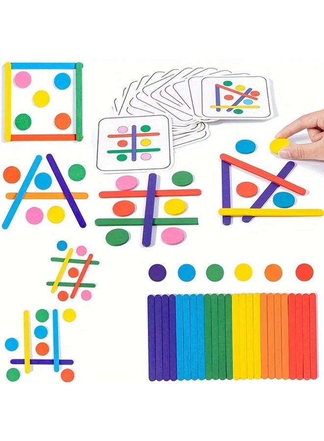 Blue Wooden Rainbow Stick Puzzle Kids Logical Thinking Matching Educational Toy - Image 5