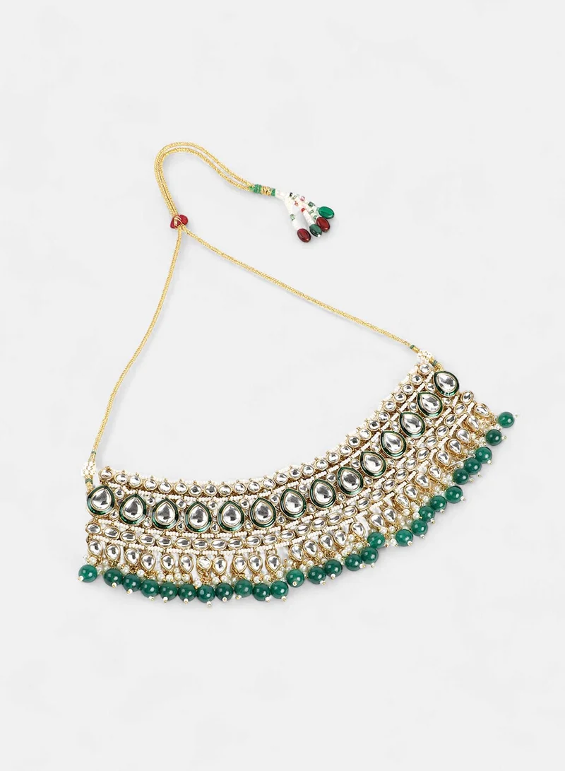 سوهي طقم مجوهرات القطرات الخضراء من سوهي مطلي بالذهب