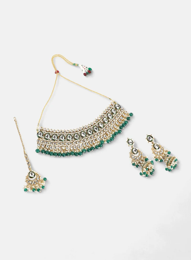 سوهي طقم مجوهرات القطرات الخضراء من سوهي مطلي بالذهب