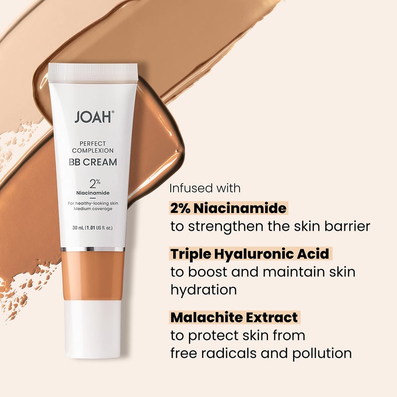 JOAH Beauty Perfect Complexion BB Cream with Hyaluronic Acid and Niaciminade,Korean Makeup with Medium Buildable Coverage,Evens Skin Tone,Lightweight,Semi Matte Finish Deep with Neutral Undertones - Image 4