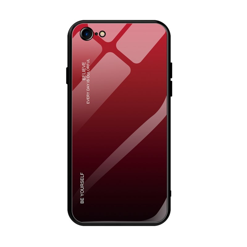 HuHa Protective Cover For iPhone SE 2022 / SE 2020 / 8 / 7 Gradient Color Glass Case(Red) - Image 2