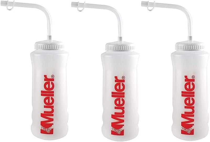 MUELLER Quart Bottle wStraw Natural Color wRed Letters 3 Pack