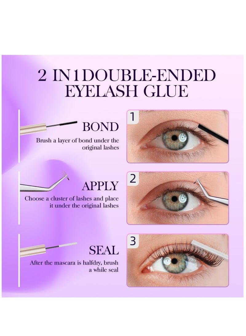 Excefore غراء رموش متكتل مقاوم للماء لتثبيت الرموش وتغطيتها، 10 مل، غراء رموش يدوم طويلاً، يدوم لمدة أسبوع، غراء رموش مزدوج الطرف للنساء والفتيات، غراء رموش قوي للاستخدام المنزلي - Image 4