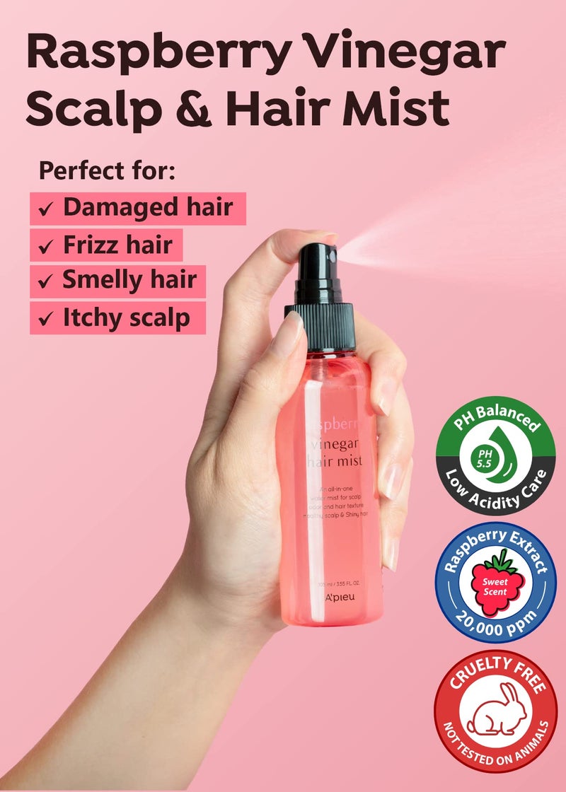A'PIEU Raspberry Vinegar Hair Mist - Instant Hydration & Nourishing Spray for Smooth, Shiny, Frizz-Free Hair, Long-Lasting Hair Perfume with Refreshing Floral Scent, Non-Sticky Finish. Korean Hair Care (3.55 fl oz) - Image 2