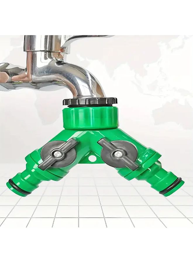 Green 2 Outlet Lawn Irrigation Sprinkler Y Adapter Durable Professional Garden Hose Connector Universal Thread Standard Plastic Water Pipe Distribution Spigot - Image 1