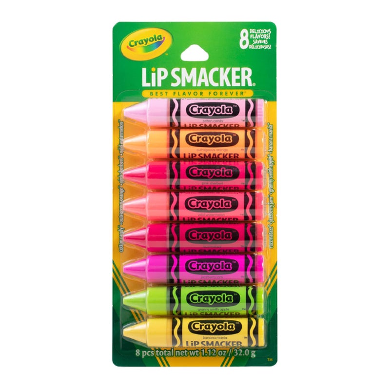 Lip Smacker Crayola Lip Balm Party Pack - 8 Moisturizing Lip Balms, Cotton Candy, Orange, Sherbert, Watermelon, Berry, Apple, Banana, Hydrating & Protecting - Cruelty-Free - Image 1