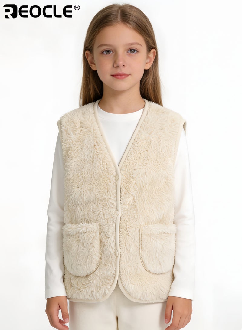 ريوكل سترة أطفال من الفليس المرجاني مع دفء حراري خفيف و تصميم قماش ناعم مريح مع جيوب مزدوجة للعب في الهواء الطلق بشكل غير رسمي - Image 1