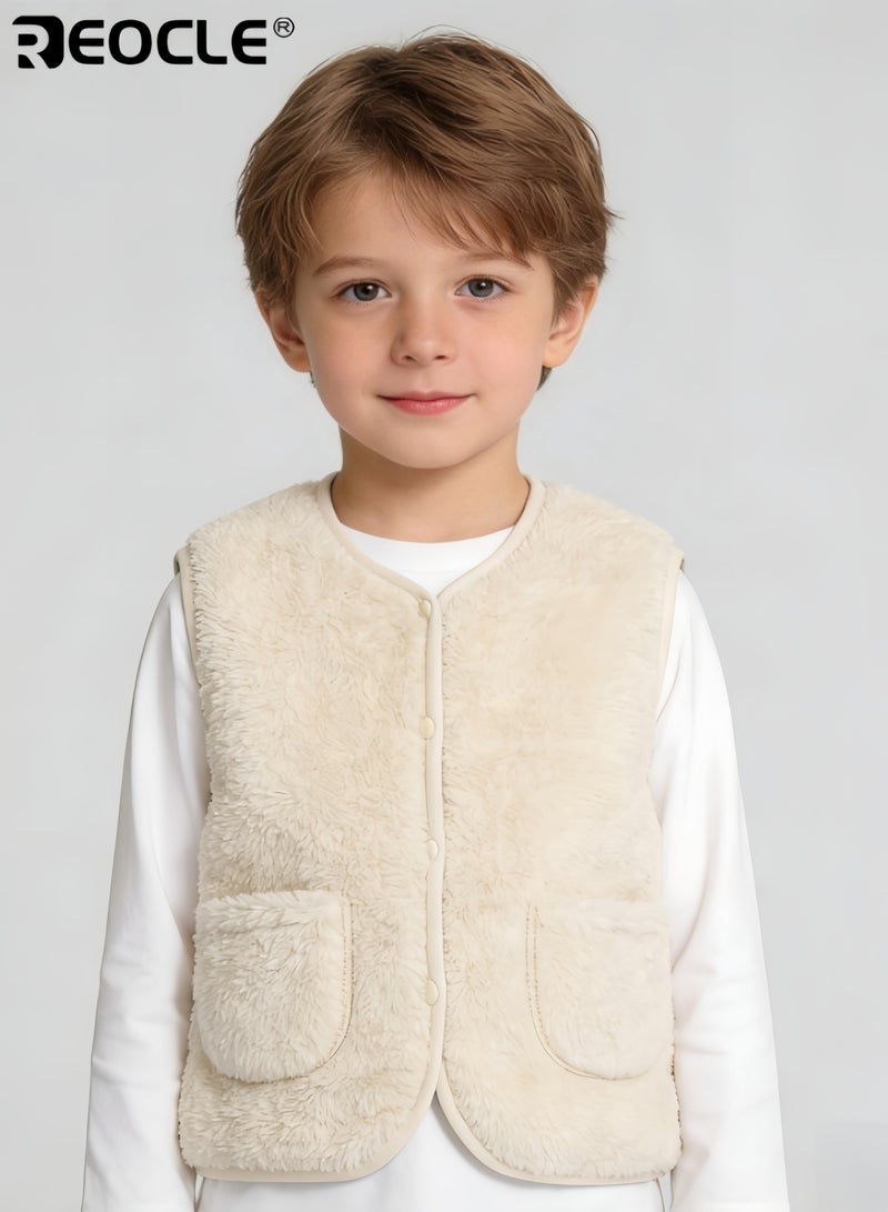 ريوكل سترة أطفال من الفليس المرجاني مع دفء حراري خفيف و تصميم قماش ناعم مريح مع جيوب مزدوجة للعب في الهواء الطلق بشكل غير رسمي - Image 2