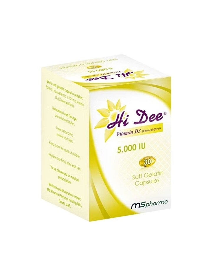 HI DEE Vitamin D 3 5000 IU Soft Gelatin Capsules, Pack of 30's