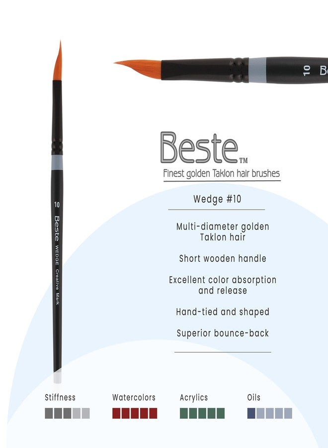 Creative Mark Beste Golden Taklon Wedge #10 Artist Brush, Professional Watercolor Brushes, for Acrylic Painting, Short Handle, Sharp Edges, Hand-Tied & Shaped - Image 2